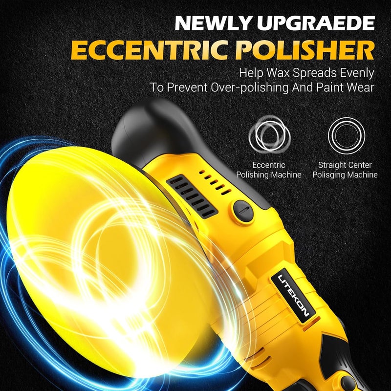 LITEKON Cordless Buffer Polisher Kit Compatible With De-Walt 20V Battery(No Battery), 2800-5800RPM High Power Orbital Car Polisher with Variable Speed, 21PCS Polishing Accessories, for Car Polishing/Waxing - Image 3